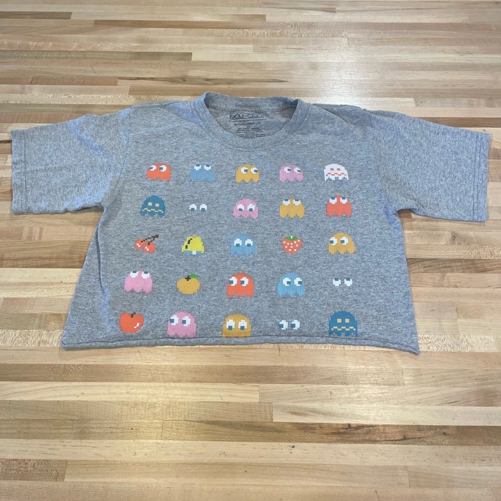 Playful Gray Crop Top with Colorful Icons